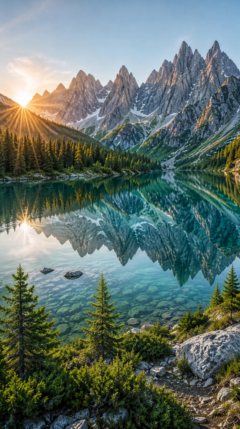 Tatranské pleso a horský hrebeň v ľadovo modrom svetle